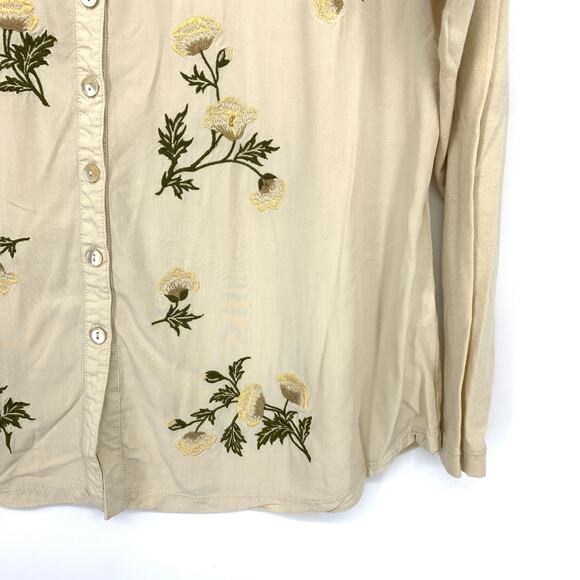 J.Jill Embroidered Woven Front Shirt Womens Sz PL Tan Long Sleeve Button Front - Picture 4 of 6